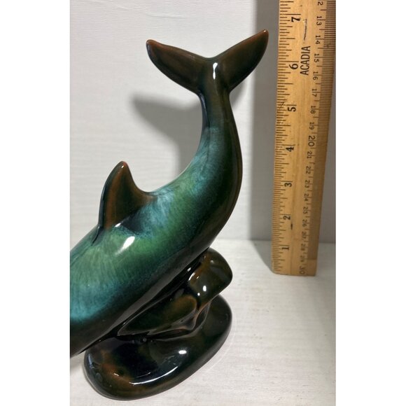 Blue Mountain Pottery Dolphin Figurine 6.75" Tall Green Black Drip Glaze - Picture 6 of 7